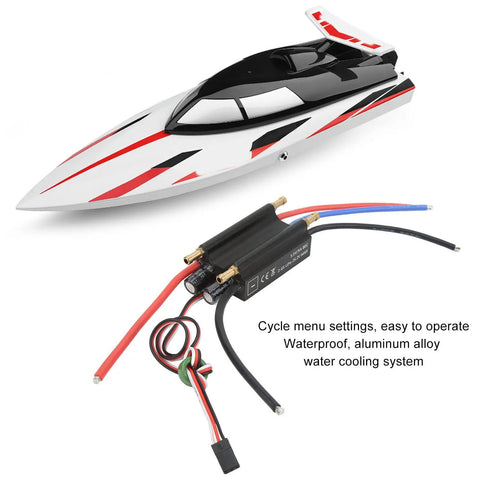 70A Brushless ESC Beefed Up Performance Speed Controller With Built In BEC For RC Boat And Airship Aluminum Alloy Construction Smooth Throttle Response And Adjustable Starting Acceleration For Serious RC Fans next to RC boat