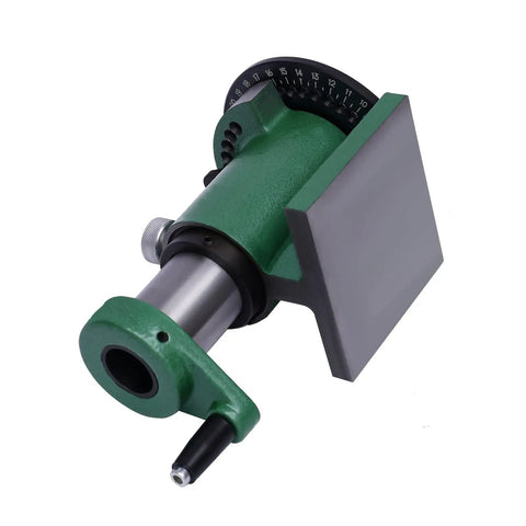 Rock Solid Spin Indexing Jig With Standard 5C Collet And Heavy Duty Cast Steel Body, viewed from side showing adjustment scale.