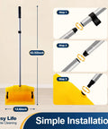 Commercial Dustpan With Windproof Cover For Indoor Outdoor Cleanup In Courtyard Garage Lobby Mall Market Floor Home Kitchen Office Pet Hair Garbage Heavy Duty Cleaning Tool For Quick Big Jobs; 42.52 in tall, 12.6 in wide dustpan assembly steps.