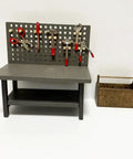 One To Twelve Scale Wooden Dollhouse Workbench With Tools And Accessories For Miniature Dioramas Garage And Garden Furniture Kit
