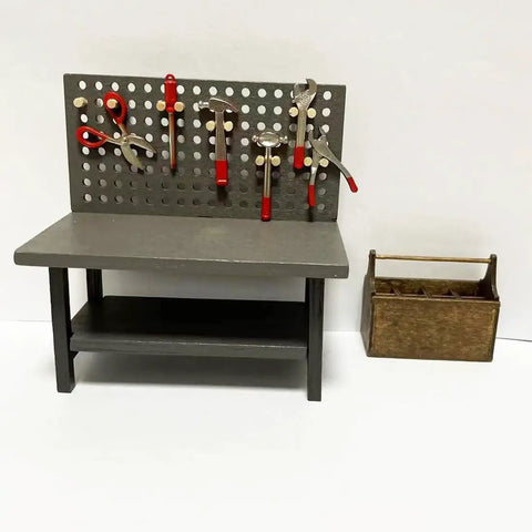 One To Twelve Scale Wooden Dollhouse Workbench With Tools And Accessories For Miniature Dioramas Garage And Garden Furniture Kit