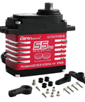 Rock Solid 55kg Brushless Digital Servo Packing Hella Torque And Waterproof Metal Gears Designed For Rc Cars Drones Robots And Flight Control Systems Featuring Smooth 270 Degree Rotation with included accessories.