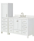 Top Notch 68 Inch Bathroom Vanity Set Packs 48 Inch Single Sink Base And 20 Inch Linen Cabinet Built Tough From Solid Wood With Smooth Water Resistant Finish Plus Sleek Carrara White Quartz Countertop Storage.