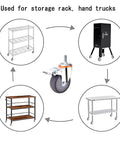 5 Inch Heavy Duty Castor Wheels With TPR Swivel Base, M12x30mm Threaded Stem, Dead Silent Roll, Floor Savers Rubber Tread, Set Of Four Industrial Casters shown for use on various furniture.