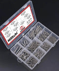 Badass 304 Stainless Steel Phillips Truss Self Drilling Sheet Metal Tek Screws Assortment Kit in clear storage box with 200 screws.