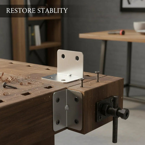 100 Pack Heavy Duty Stainless Steel L Brackets 11.8 Inch Corner Braces For Furniture Repair And Shelf Support securely holding together furniture joints.