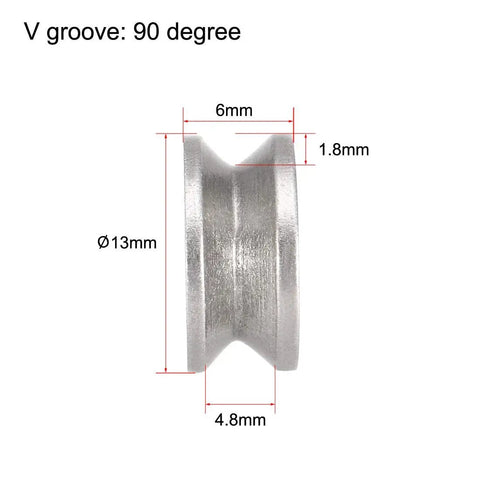 Side view of V624ZZ Deep Groove Ball Bearings 4x13x6mm showing dimensions and V groove 90-degree angle