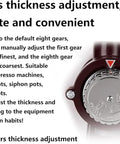 Adjustable eight gear thickness settings on Portable Stainless Steel Electric Conical Burr Coffee Grinder for precise grinding.