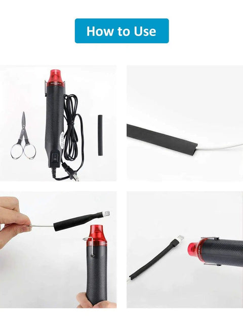 Step-by-step using Heat Shrink Tubing Kit 650 Pieces Black 2 To 1 Shrink Ratio Wire Wrap Set For Electrical Cables Durable Pro Grade