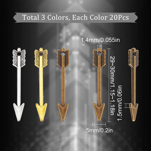 Arrowhead Charms 60Pcs Set In Gold Silver Bronze Three Colors Tibetan Style Alloy Double Sided Miniature Charms displayed
