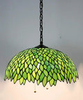 Green Stained Glass Lampshade Replacement, 16 Inch Wide by 7 Inch High, Vintage Wisteria Pattern for Table Lamps