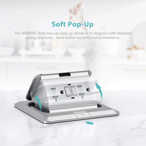 Pop Up Floor Outlet Box Kit With 20 Amp GFCI Receptacle, Tamper Resistant, Weather Resistant Stainless Steel Flip Up Cover