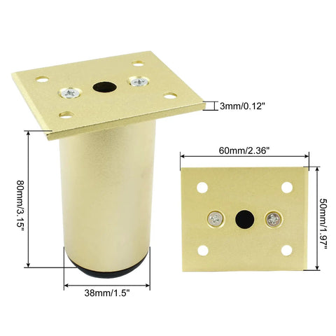 Top Tier Adjustable Aluminum Furniture Legs Sweet Gold Finish with dimensions 80mm height and 38mm diameter for sturdy support.