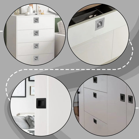 4 Pack Black Stainless Steel Flush Door Handles For Pocket Doors And Sliding Doors Recessed Finger Pulls For Closets Installed on Cabinets