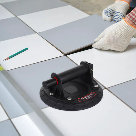 Heavy Duty Glass Suction Cup With Handle For Lifting Sheets, Windshields And Appliances Features Ergonomic Nylon Rubber Vacuum Panel Lifter on tiles.
