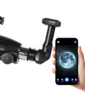 WiFi Telescope Eyepiece Cam With 1080P HD 2MP Sensor, Real Time Phone Viewing connected to phone showing moon image