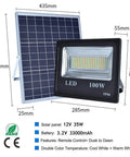 Spot Lighting 100W Led Solar Flood Lights Outdoor Dusk to Dawn Solar L,，， with solar panel and LED lamp specifications.
