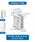Straight Up Heavy Duty White Plastic Wire End Shelf Brackets Wall Mount Closet Storage Organizers Built Tough Long Lasting Shelving Support Hardware Set dimensions and included screws.