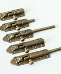 Heavy Duty Bronze Sliding Bolt Door Latch With Screws Barrel Bolt Lock For Barn Patio Gate, set of five latches on a white background.