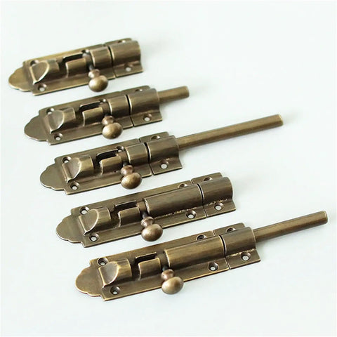 Heavy Duty Bronze Sliding Bolt Door Latch With Screws Barrel Bolt Lock For Barn Patio Gate, set of five latches on a white background.