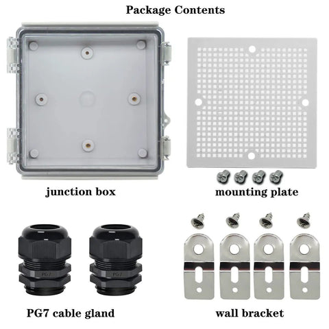 IP67 Waterproof Junction Box With Hinged Clear Cover And Stainless Steel Latch Plastic Enclosure package contents