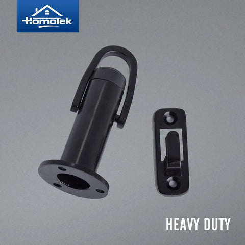 Dead Quiet Latch Hook Door Stopper With Slick Rubber Bumper And Sound Dampening Padding To Shield Walls And Keep Doors Chill Zinc Alloy Heavy Duty Black Pack, showing the sturdy design and mounting plate.