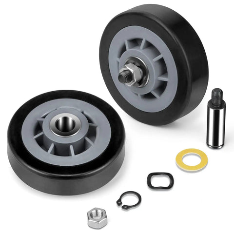 Real Deal Dryer Drum Support Roller Kit Two Pack, heavy duty replacement rollers with washers and hardware for Maytag and Admiral appliances.