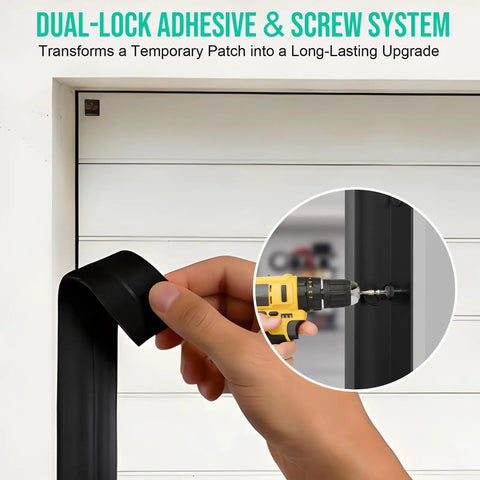 Applying Heavy Duty Garage Door Seal Top And Sides Kit 36 Foot Black Flexible TPE Self Adhesive Weather Stripping Universal Replacement