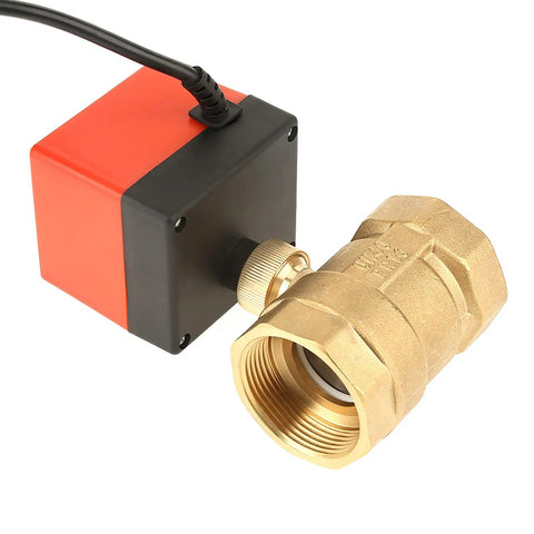 Heavy Duty Two Way Brass Ball Valve With Smart Motorized Actuator Control, DC 12 Volt Dead Quiet Operation close-up view