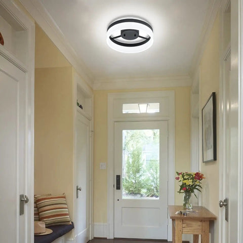 Dope Modern LED Semi Flush Mount Ceiling Light With Black Ring Vintage Modern Eleven Point Eight Inch Ring 18W Daylight 6000K Ceiling Lamp For Laundry Room And Bedroom Bright Energy Efficient Fixture That Elevates Any Space in hallway setting