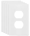 Pack of 5 screwless duplex wall plates 1 gang receptacle covers white glossy finish durable polycarbonate thermoplastic unbreakable