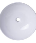 Top view of Round Ceramic Above Mount Bathroom Sink With No Overflow Center Drain BA351 Premium Porcelain Basin for Modern Bathrooms