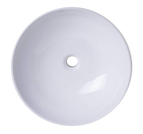 Top view of Round Ceramic Above Mount Bathroom Sink With No Overflow Center Drain BA351 Premium Porcelain Basin for Modern Bathrooms