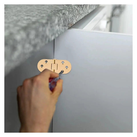 Rock Solid Adjustable Hinges For Doors And Folding Tables featuring heavy duty silent movement being installed on cabinet.