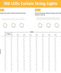 Curtain Lights Battery Operated 300 LED Fairy String Lights 9.8 Foot By 9.8 Foot Backdrop setup instructions illustration