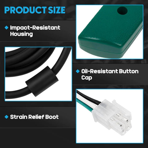 Rigged Up Greenlee 555C And 854 Quad Bender Electric Conduit Pipe Wire Puller Pendant Control Switch With Cables showing impact-resistant housing, oil-resistant button cap, and strain relief boot.