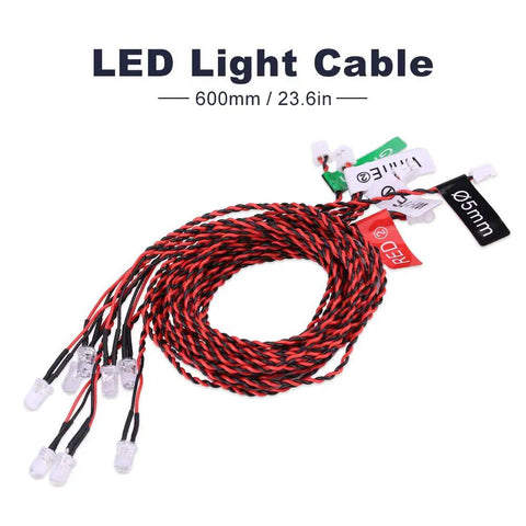Dope RC Plane LED Light Kit With Navigation Lights And 8 LED Flashing System cables showing 600mm length and labeled connectors.