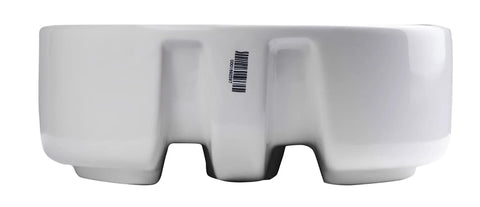 Side view of 16-Inch Round Ceramic Above Mount Bathroom Basin Sleek Modern Sink With Chrome Overflow And Rear Center Drain