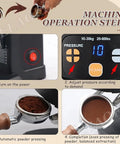 Machine operation steps for Automatic Espresso Tamper 58mm Electric Coffee Press With Adjustable 22 To 66 Lbs Pressure.