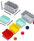 Garage Storage Bins Wall Mounted Parts Rack With 4 Color Coded Bins, 30 Piece Bin Organizer sizes and colors display