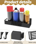 Quad Pack Magnetic Spray Can Holders showing front view with hooks and magnetic back, designed to hold paint, oils, and aerosol cans.