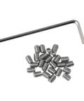 Stainless Steel Allen Head Set Screws, 25-Piece, 10-24 x 1/4 Inch Internal Hex Cup-Point Socket Screws With Wrenches shown with hex key