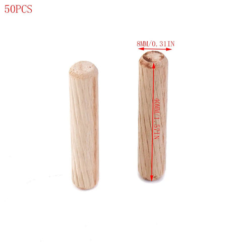 Rock Solid Wooden Dowel Pins Fifty Pieces Eight Millimeter By Forty Millimeter Eucalyptus Wood Rods side view showing measurements.