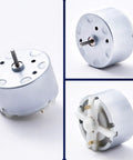 Dope Little Mini DC Motor Pack Of 2 Runs On 1.5 To 5 Volts, 2700 RPM, 32mm Diameter, showing metal casing and gear detail