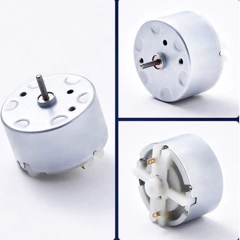 Dope Little Mini DC Motor Pack Of 2 Runs On 1.5 To 5 Volts, 2700 RPM, 32mm Diameter, showing metal casing and gear detail