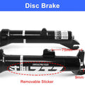 Close-up of Folding Bike Front Suspension Fork With 80mm Travel, 100mm Hub Spacing, 9mm QR, Crown Lockout, Disc Brake Ready, 20 Inch Fork