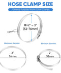 Heavy Duty 12 Piece Hose Clamp Set For 2 To 3 Inch Pipes, 304 stainless steel illustration of size and dimensions