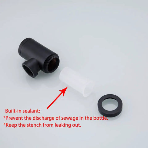 Contemporary Round Bottle P Trap Kit For Basin Sink One And A Quarter Inch Matte Black Brass Finish Durable Waste Drain Disassembled