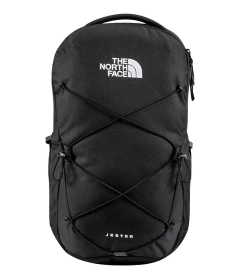 Front view of Jester Everyday Carry Laptop Backpack For Commuters in black, featuring ergonomic FlexVent support and stand-up design.