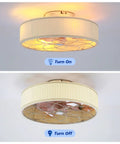 Yunstore mathishome Fabric-Style Bladeless Ceiling Fan with Remote Control (Bulb Not Included), shown on and off, illuminating matte black design.